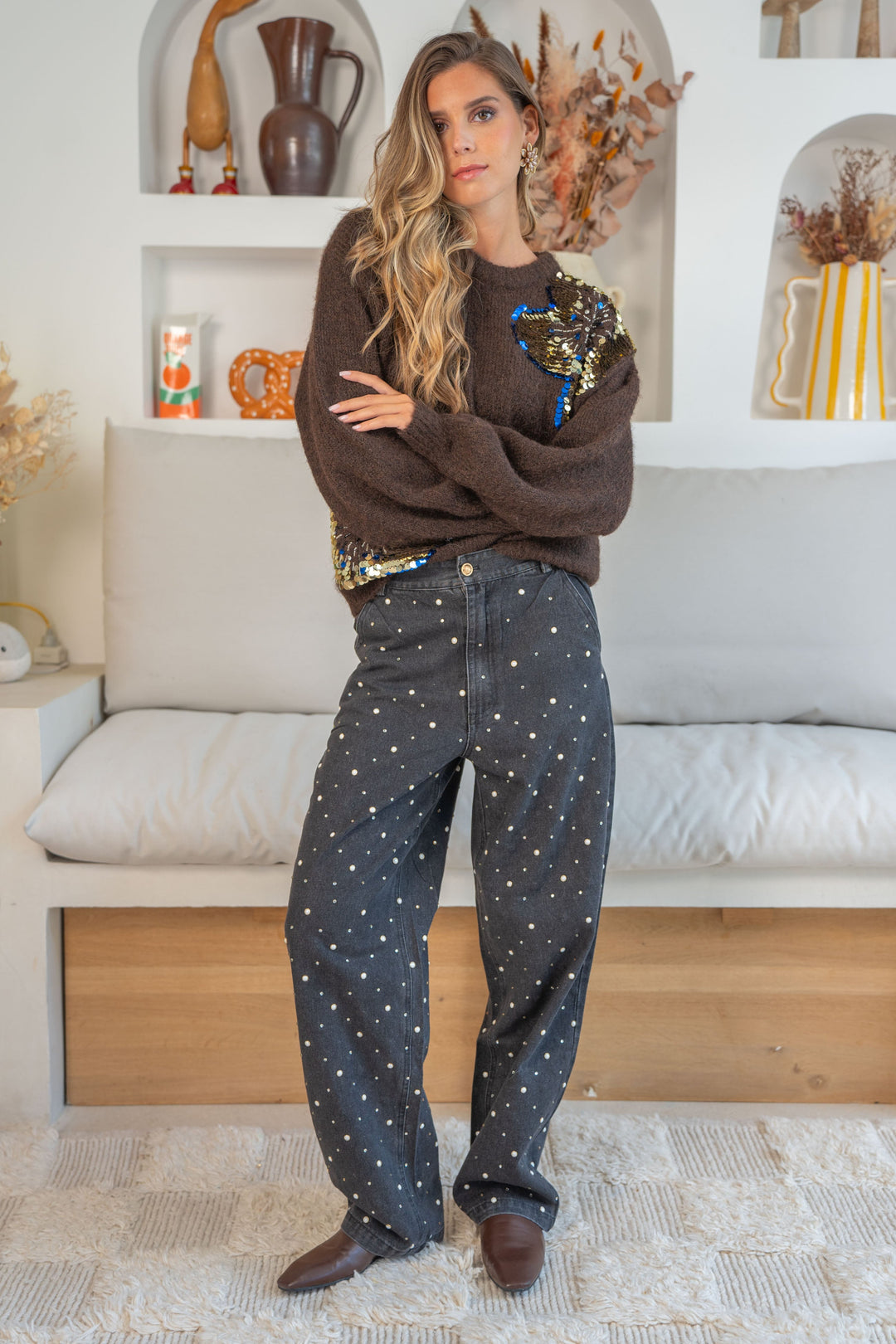 Pull oversize à sequins Gala Taille unique / Coffee pulls