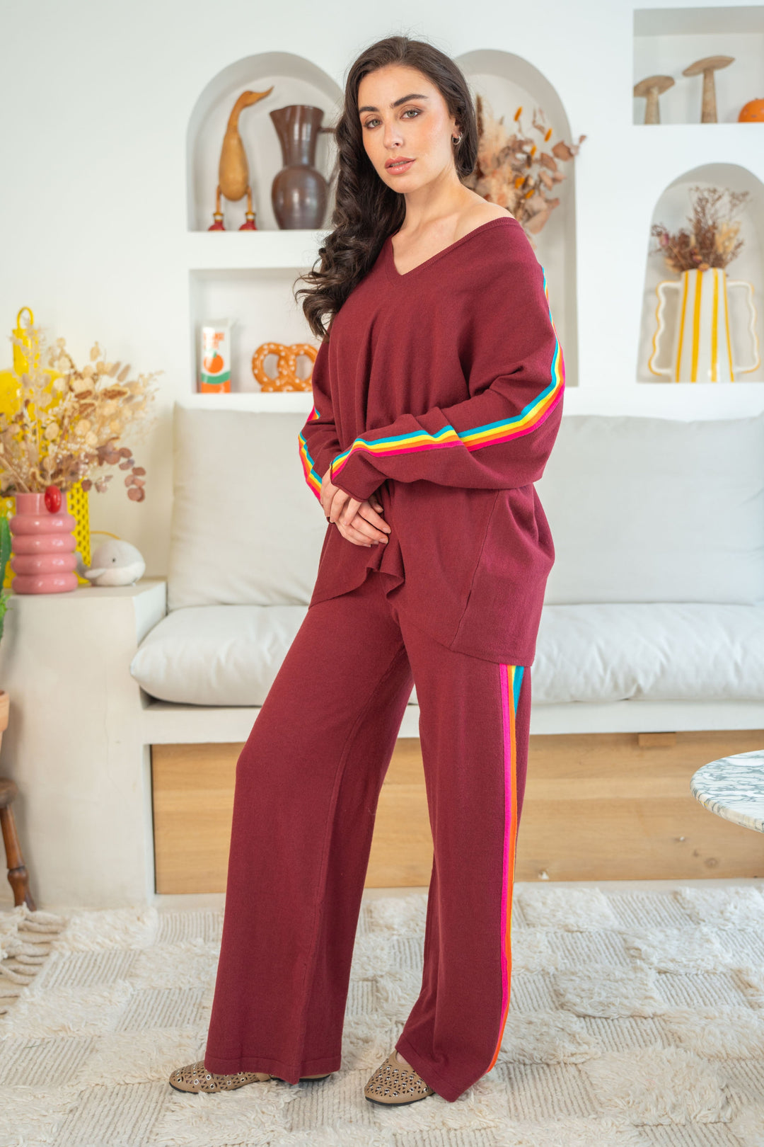 Pull oversize avec bandes arc en ciel Capucine Taille