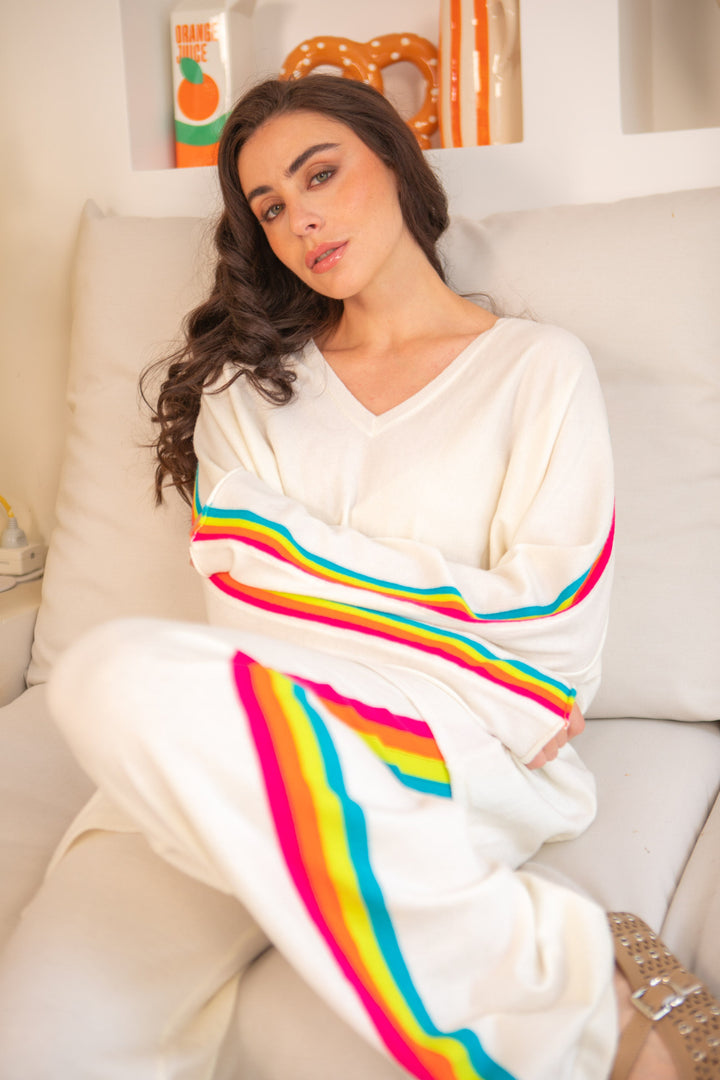 Pull oversize avec bandes arc en ciel Capucine Taille