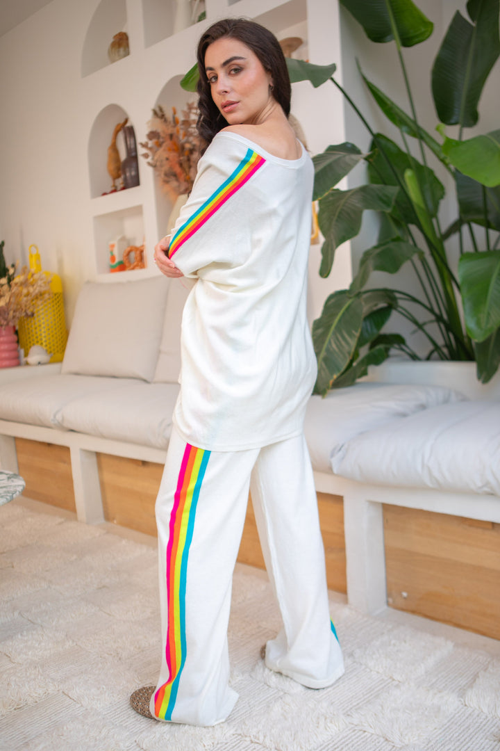 Pull oversize avec bandes arc en ciel Capucine Taille