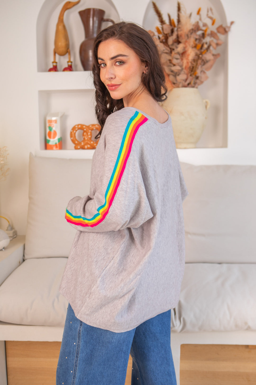 Pull oversize avec bandes arc en ciel Capucine Taille
