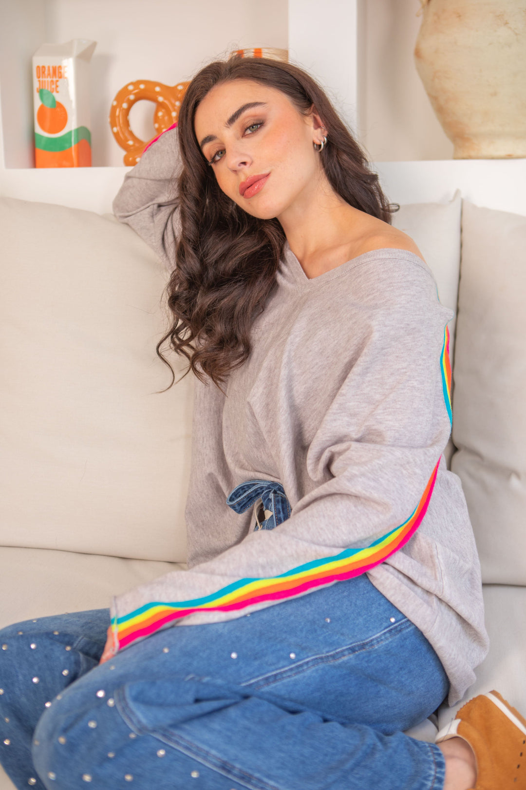 Pull oversize avec bandes arc en ciel Capucine Taille