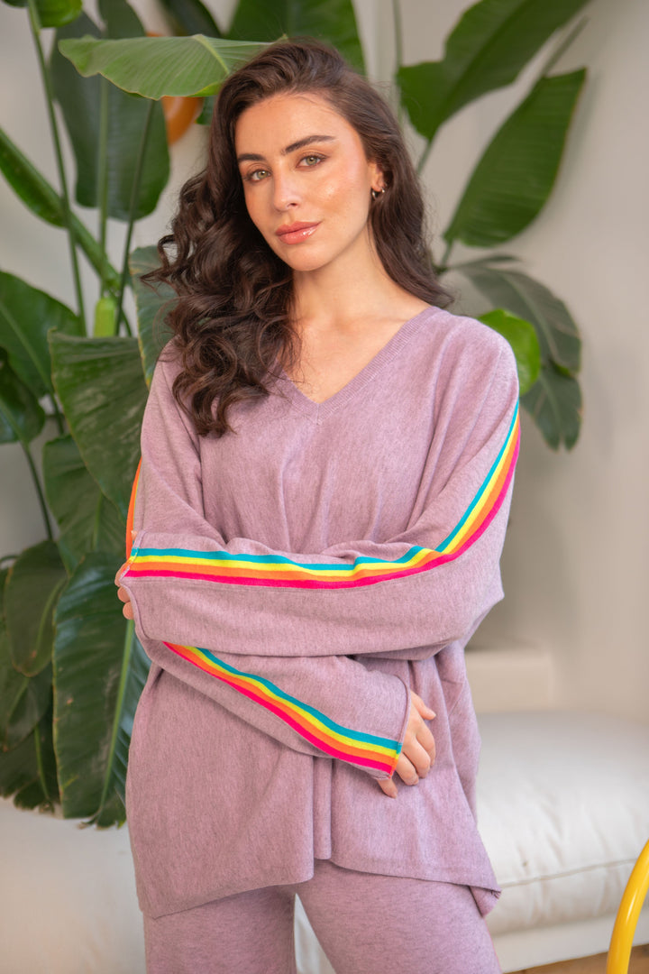 Pull oversize avec bandes arc en ciel Capucine Taille