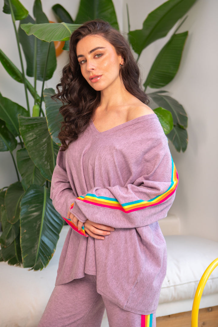 Pull oversize avec bandes arc en ciel Capucine Taille