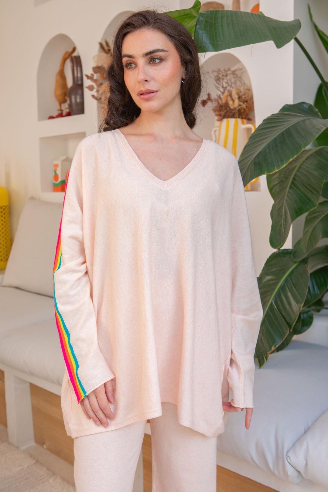 Pull oversize avec bandes arc en ciel Capucine Taille