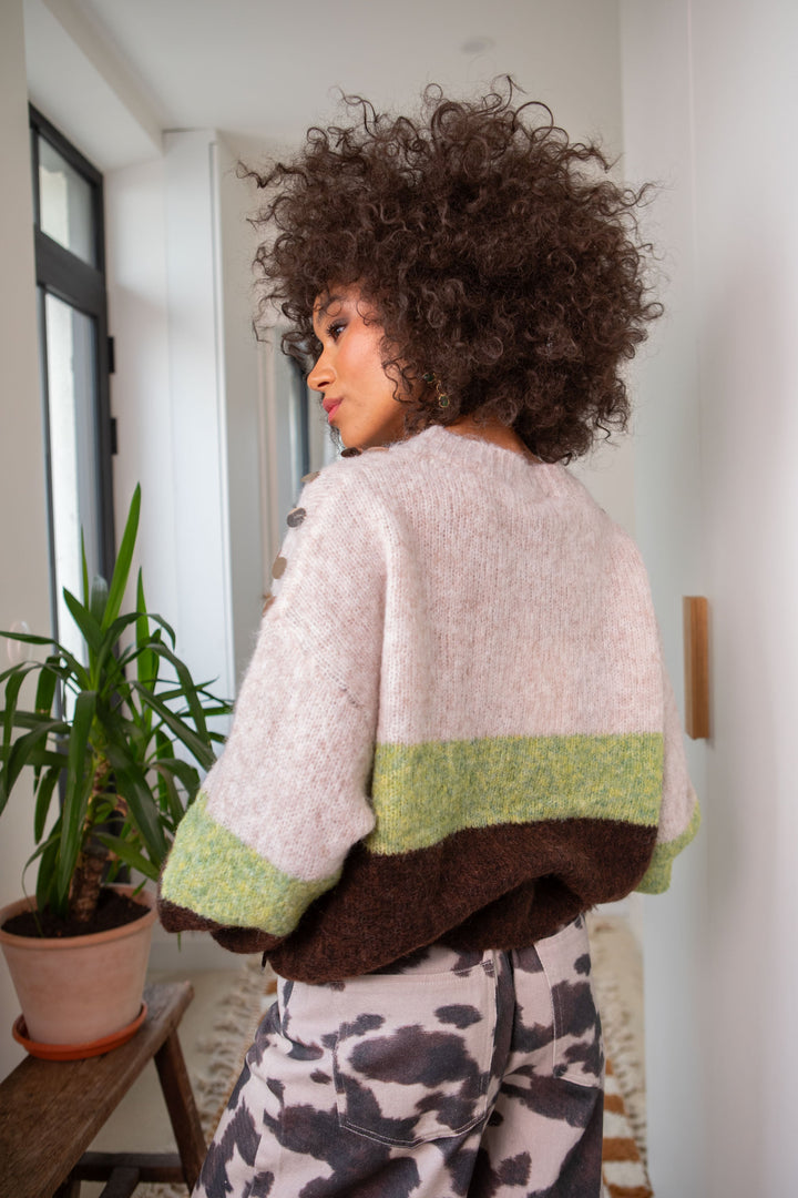 Pull rayé multicolore à sequins Peggy Taille unique / Beige