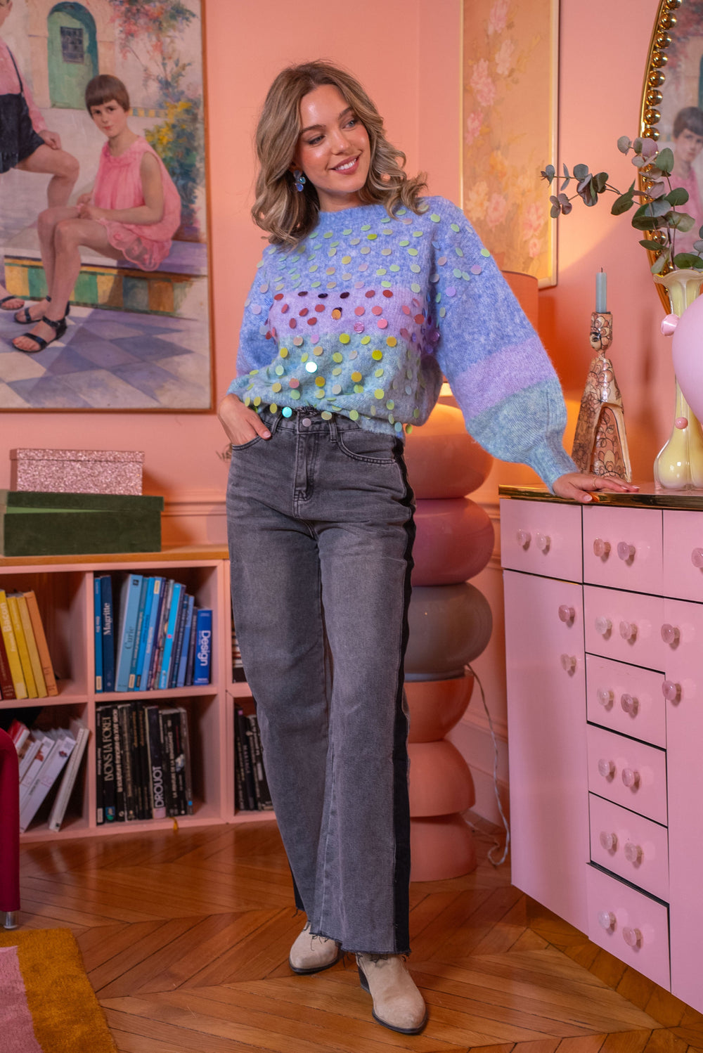 Pull rayé multicolore à sequins Peggy Taille unique / Bleu