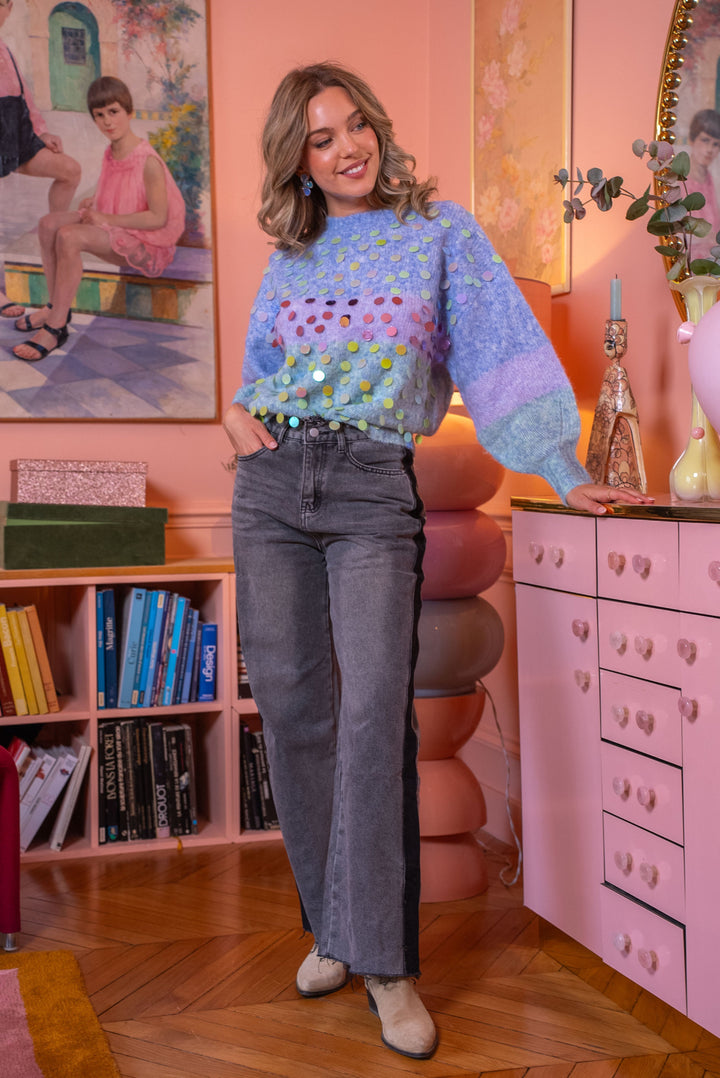 Pull rayé multicolore à sequins Peggy Taille unique / Bleu