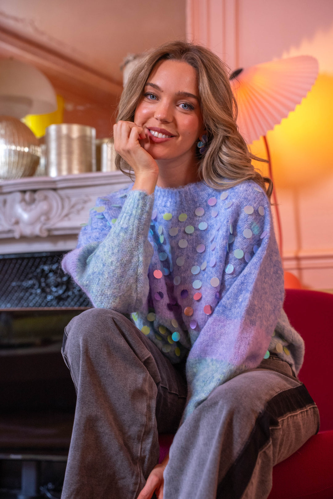 Pull rayé multicolore à sequins Peggy Taille unique / Bleu