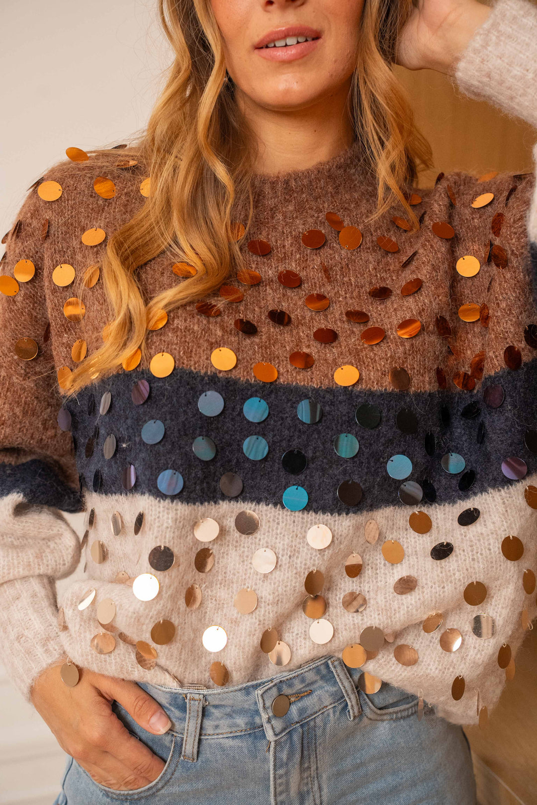 Pull rayé multicolore à sequins Peggy Taille unique