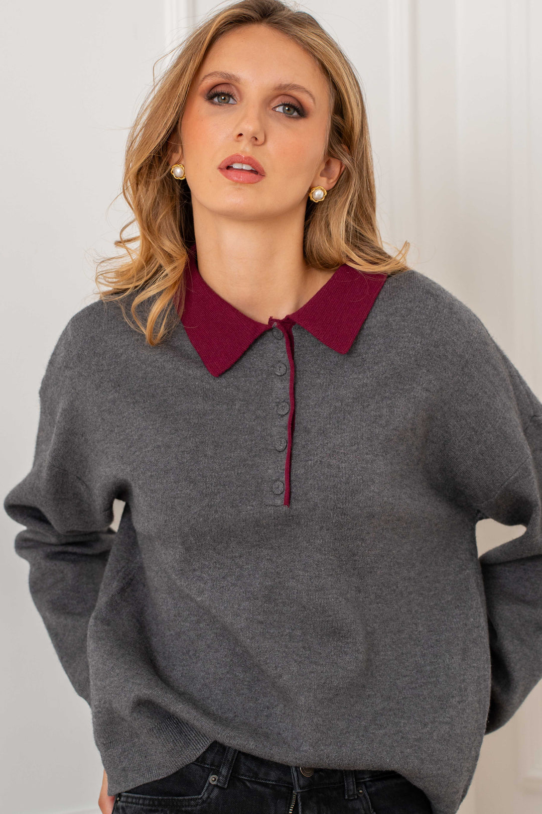 Pull viscoe col chemise Sabine 2690 - Taille unique: 36