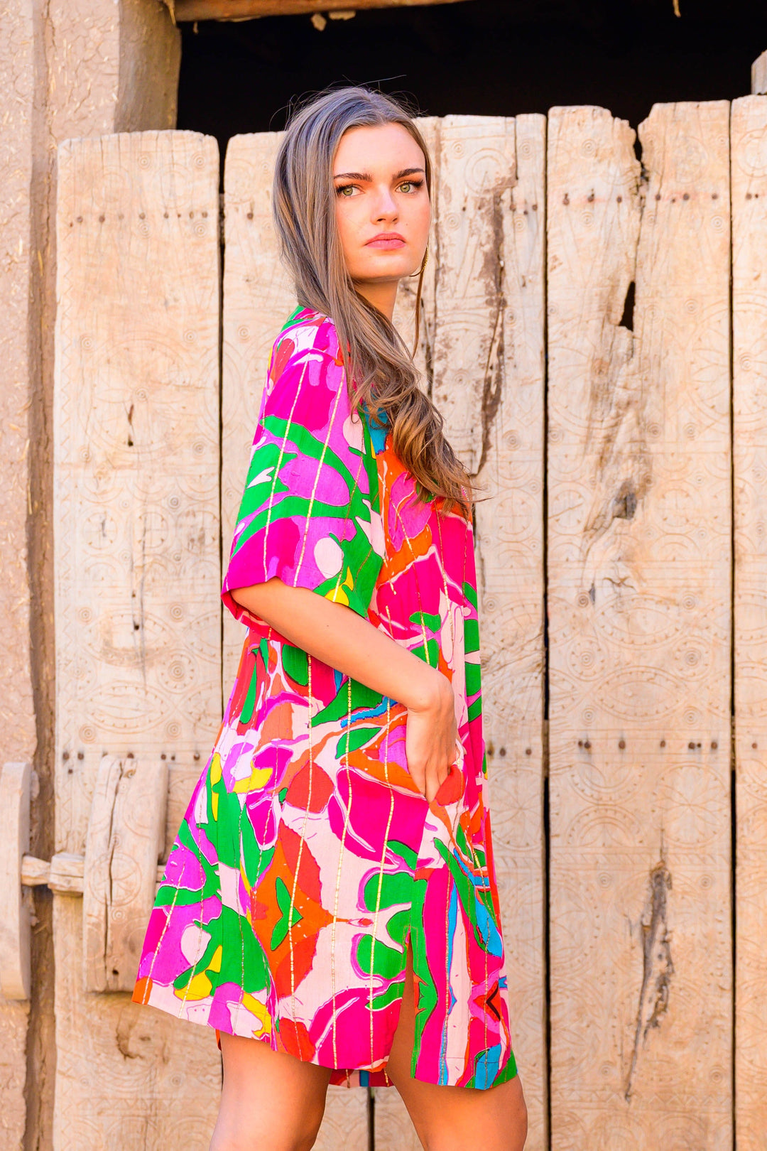 Robe Brodée abstrait Suli - Fuchsia / Taille unique: 36
