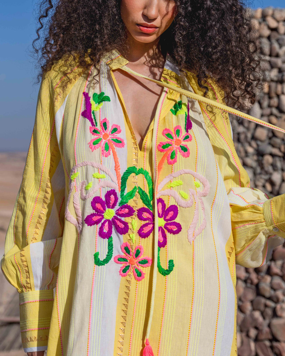 Robe Brodée Col Ouvert à Nouer Salome - Taille unique: 36