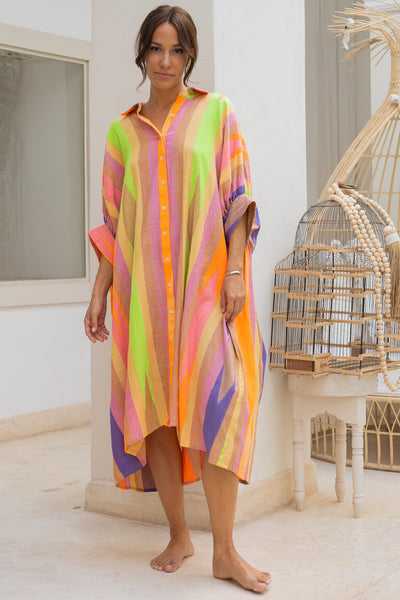 Robe chemise coton Navya - Taille unique / Orange