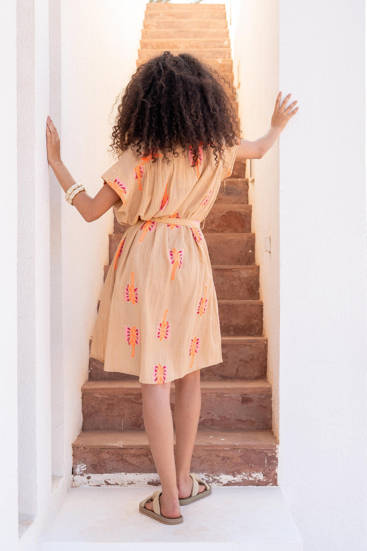 Robe Chemise Courte Brodée Naple - Taille unique / Beige