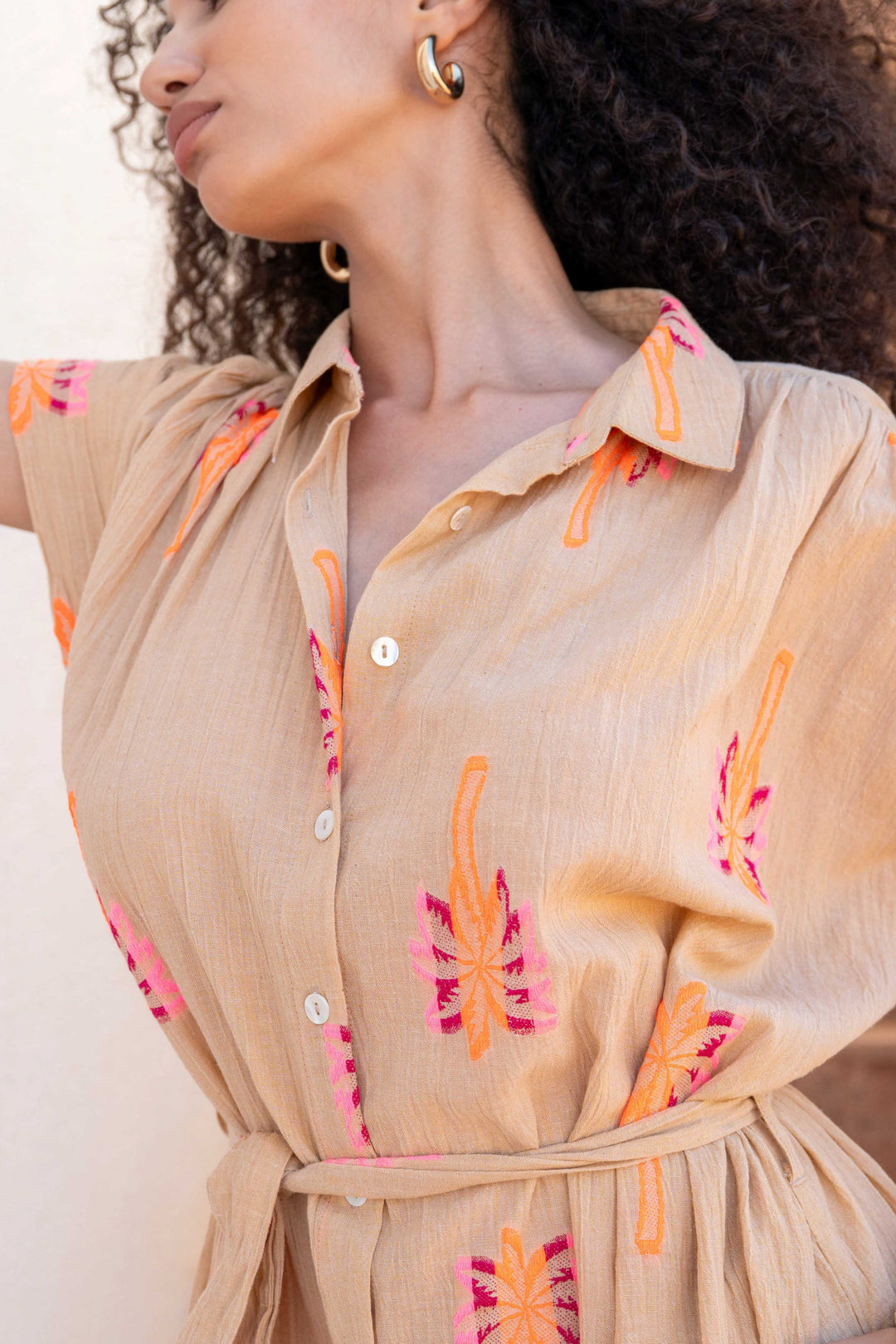 Robe Chemise Courte Brodée Naple - Taille unique / Beige