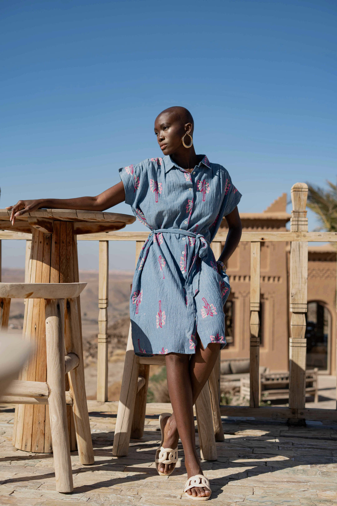 Robe Chemise Courte Brodée Naple - Taille unique / Bleu