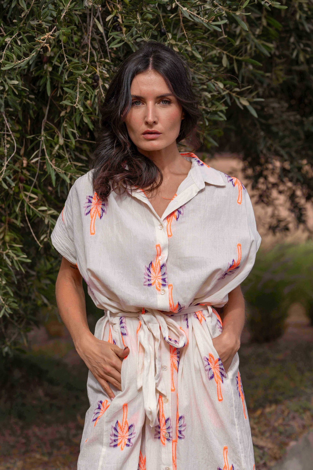 Robe Chemise Courte Brodée Naple - Taille unique / Ecru