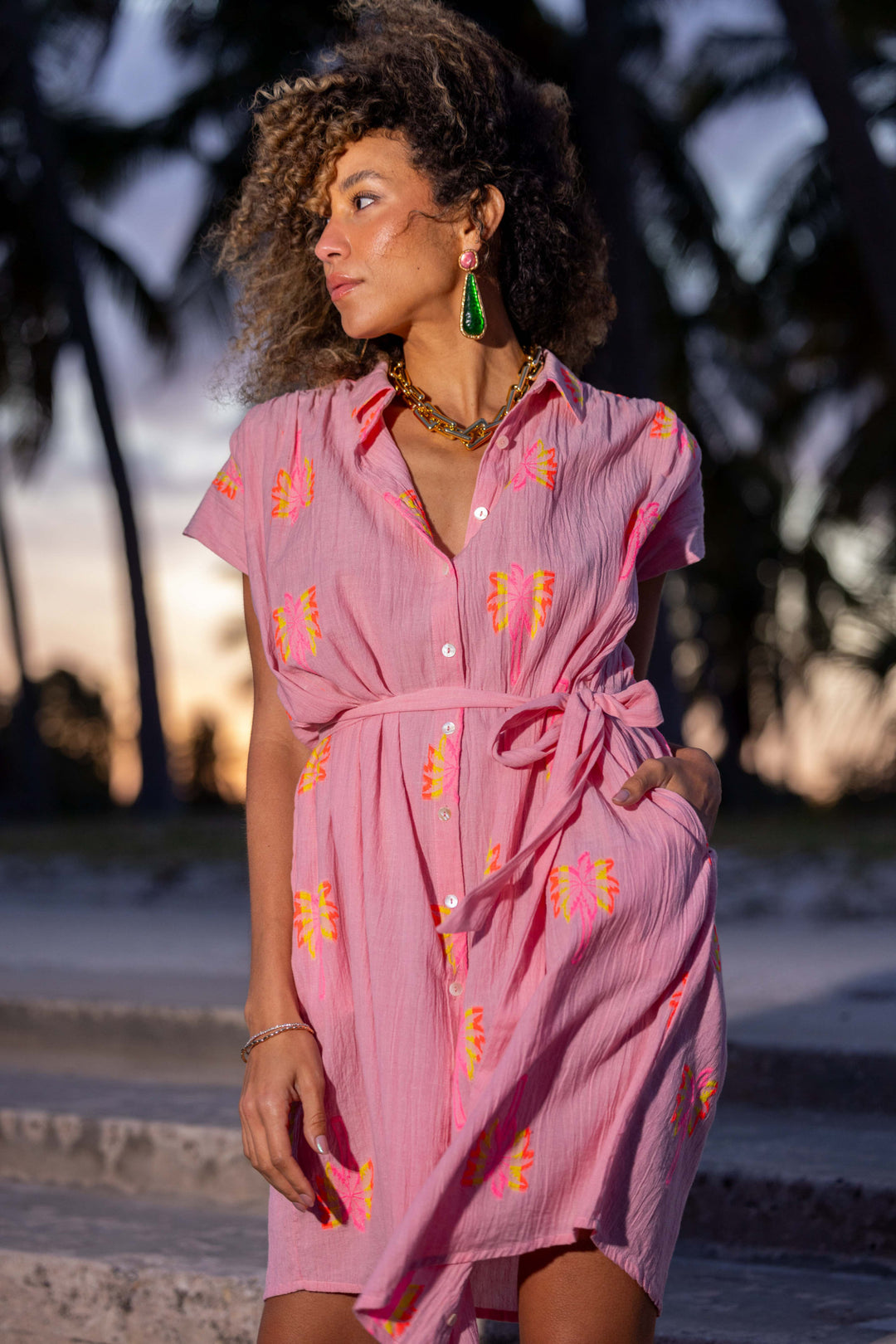 Robe Chemise Courte Brodée Naple - Taille unique / Rose