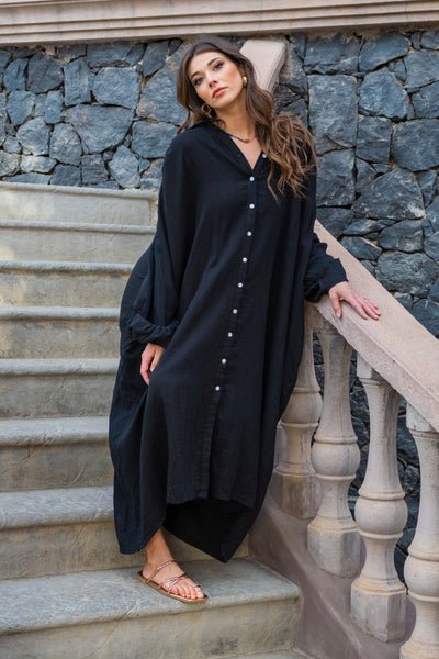 Robe chemise gaze de coton Manisha - Taille unique / Noir