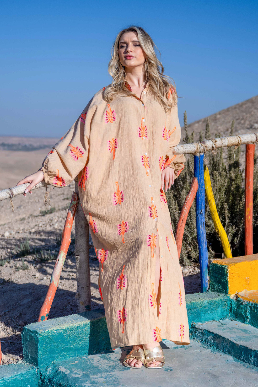 Robe Chemise Longue Fluide Nepal - Taille unique / Beige