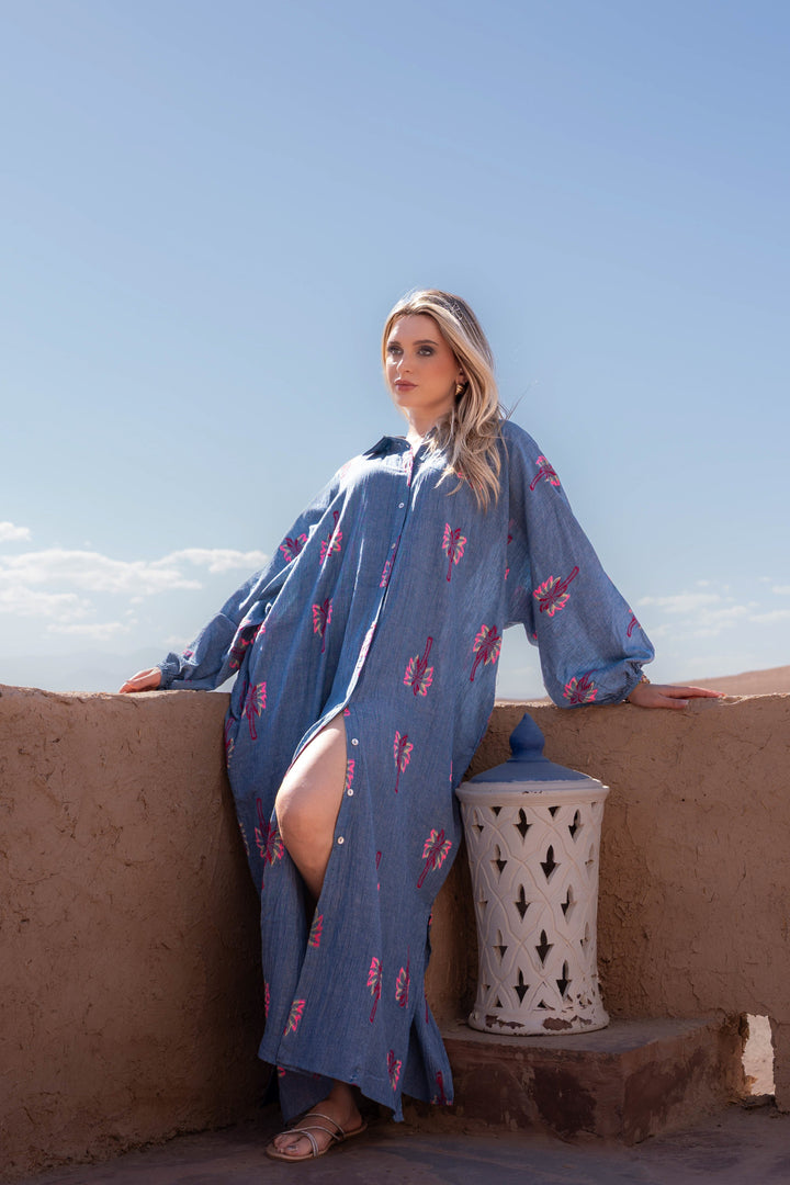 Robe Chemise Longue Fluide Nepal - Taille unique / Bleu