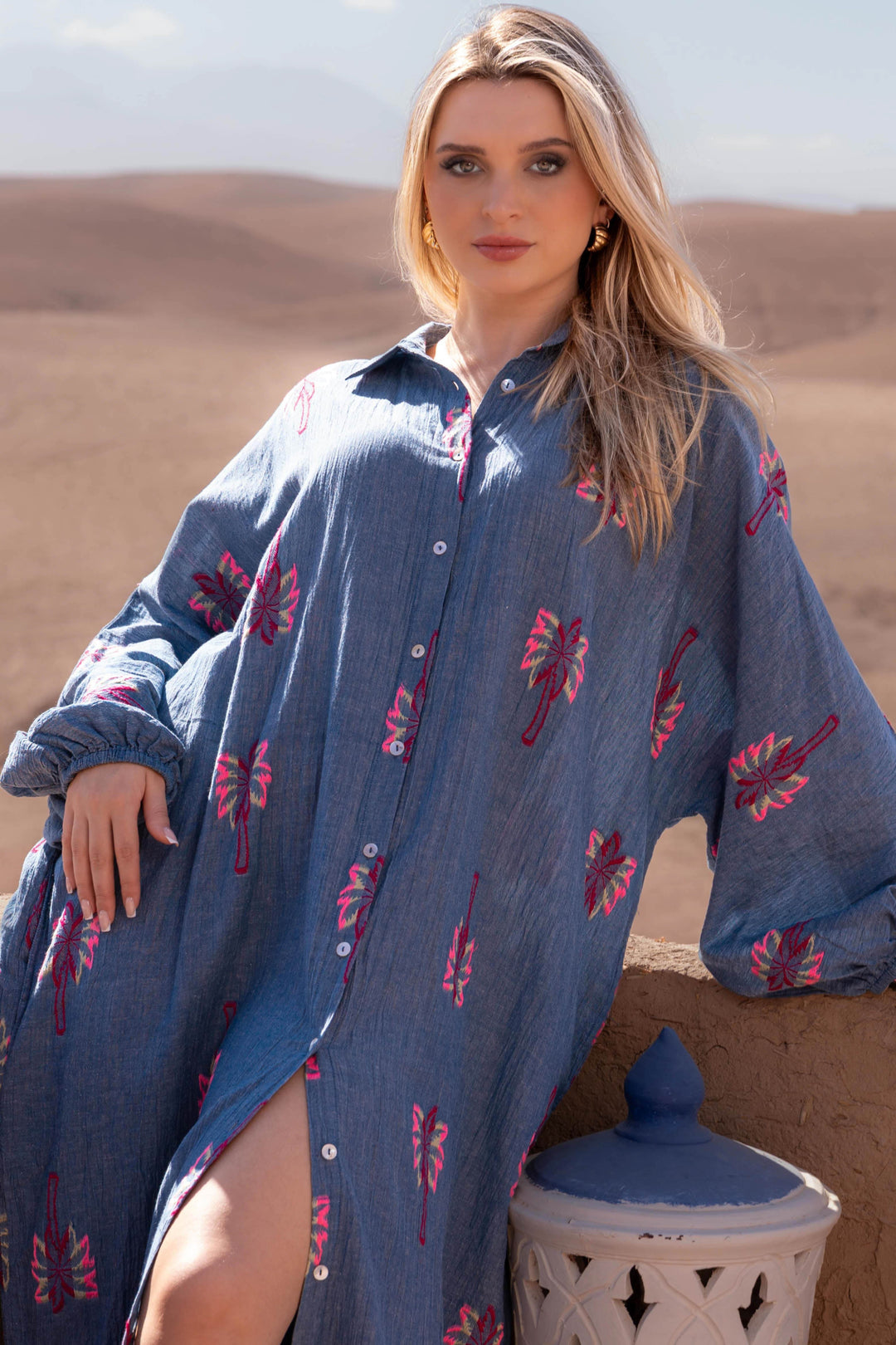 Robe Chemise Longue Fluide Nepal - Taille unique / Bleu