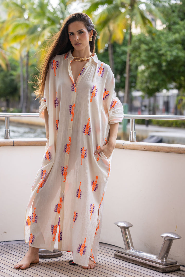 Robe Chemise Longue Fluide Nepal - Taille unique / Ecru