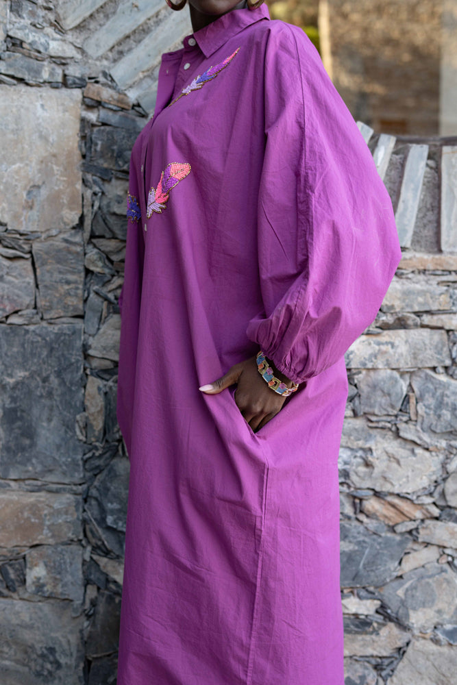 Robe chemise oversize brodée Melody - Taille unique: 36