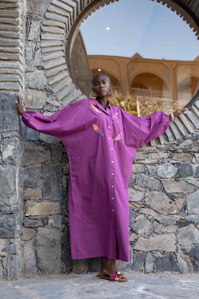 Robe chemise oversize brodée Melody - Taille unique: 36