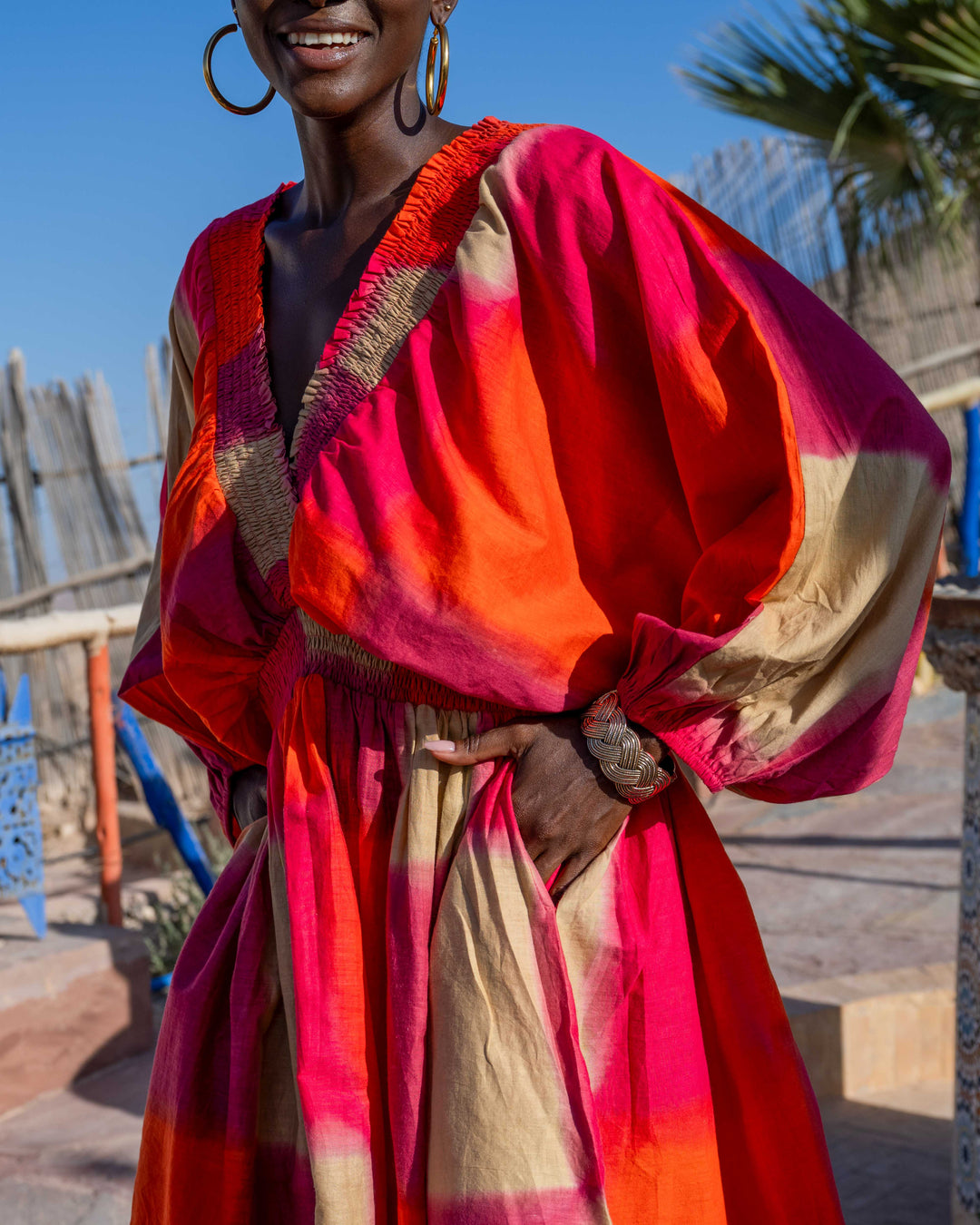 Robe Courte Col V Kanita - Taille unique: 36 au 42 / Orange