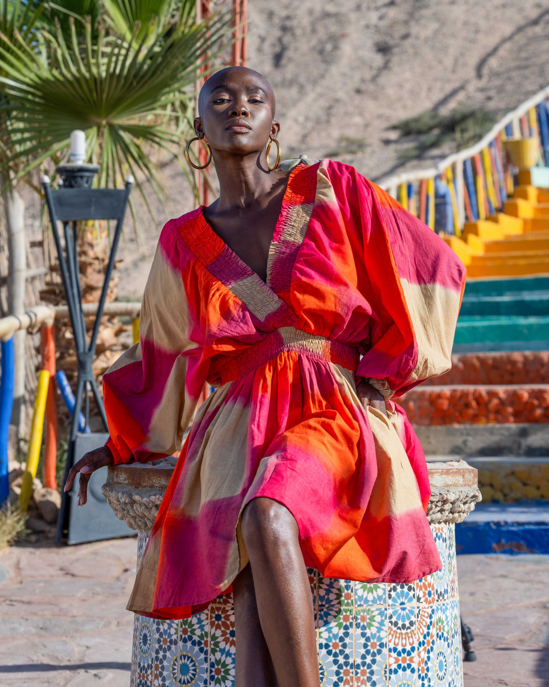 Robe Courte Col V Kanita - Taille unique: 36 au 42 / Orange