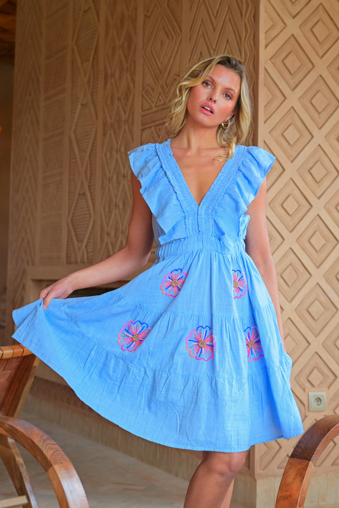 Robe courte fleurs brodées Mirage - Taille unique: 36 au 42