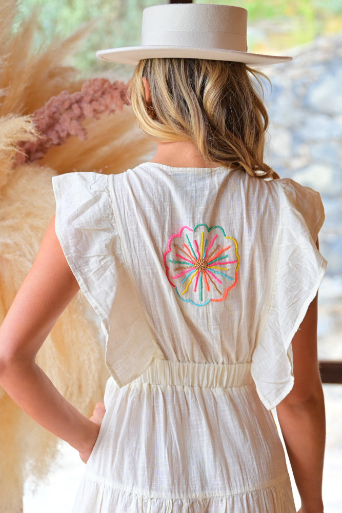 Robe courte fleurs brodées Mirage - Taille unique: 36 au 42