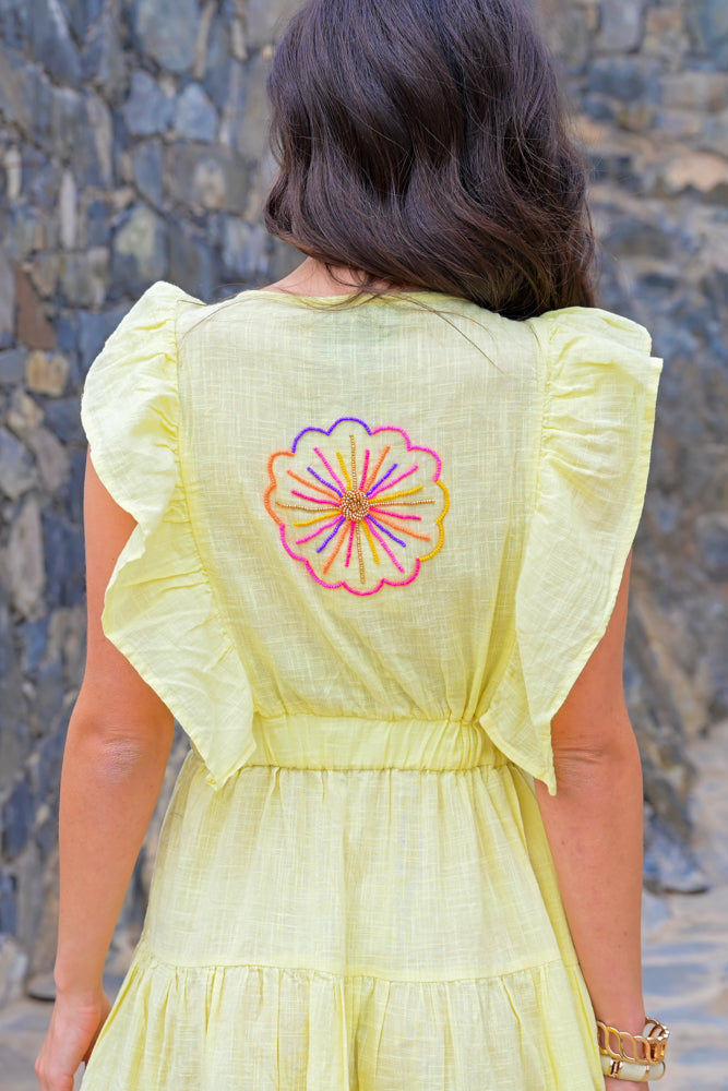 Robe courte fleurs brodées Mirage - Taille unique: 36 au 42