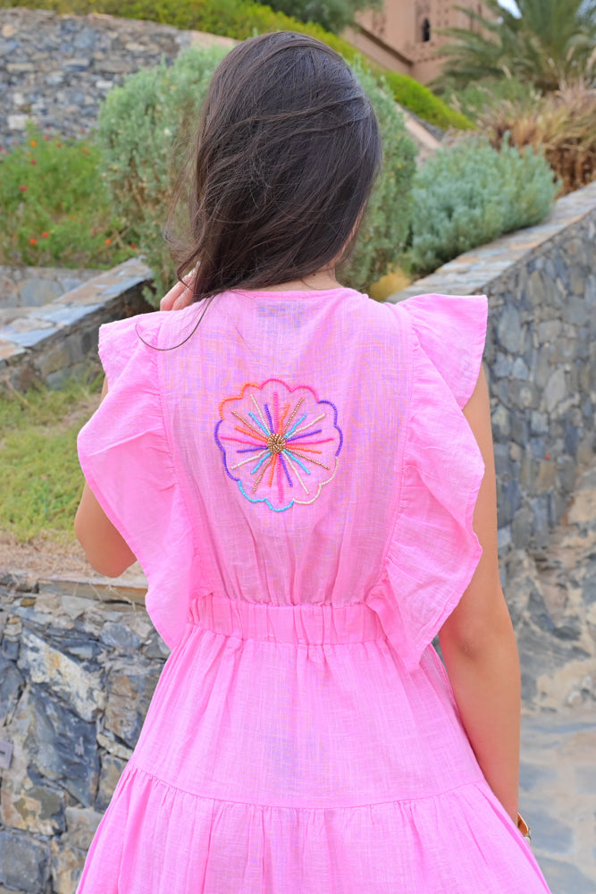 Robe courte fleurs brodées Mirage - Taille unique: 36 au 42