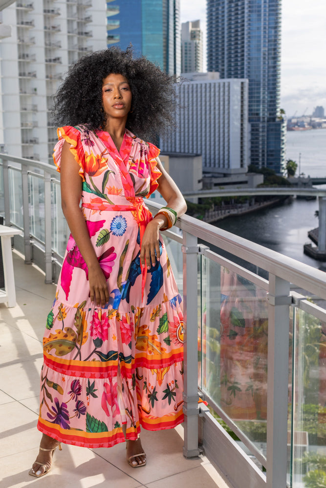 Robe longue à manches volantées Saurene - Taille unique: 36