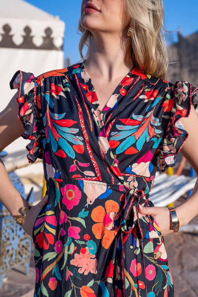 Robe longue à manches volantées Saurene - Taille unique: 36