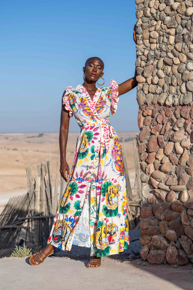 Robe longue à manches volantées Saurene - Taille unique: 36