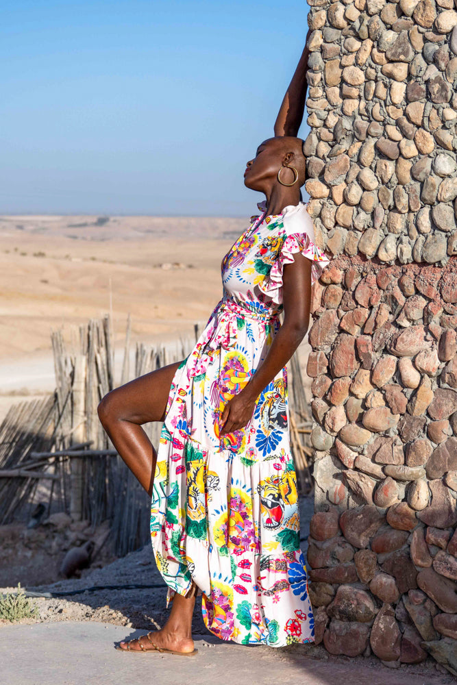 Robe longue à manches volantées Saurene - Taille unique: 36