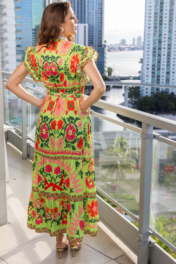 Robe longue à manches volantées Saurene - Taille unique: 36