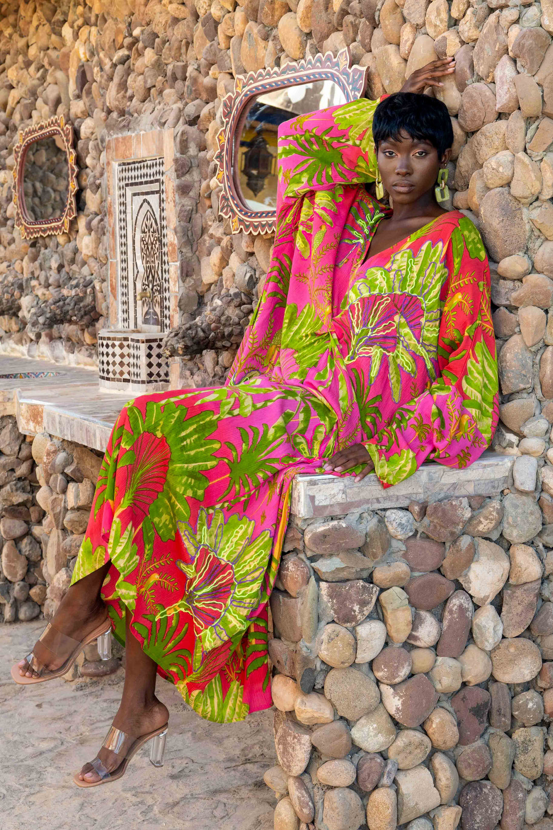 Robe longue ample imprimé tropical Scarlette - Taille