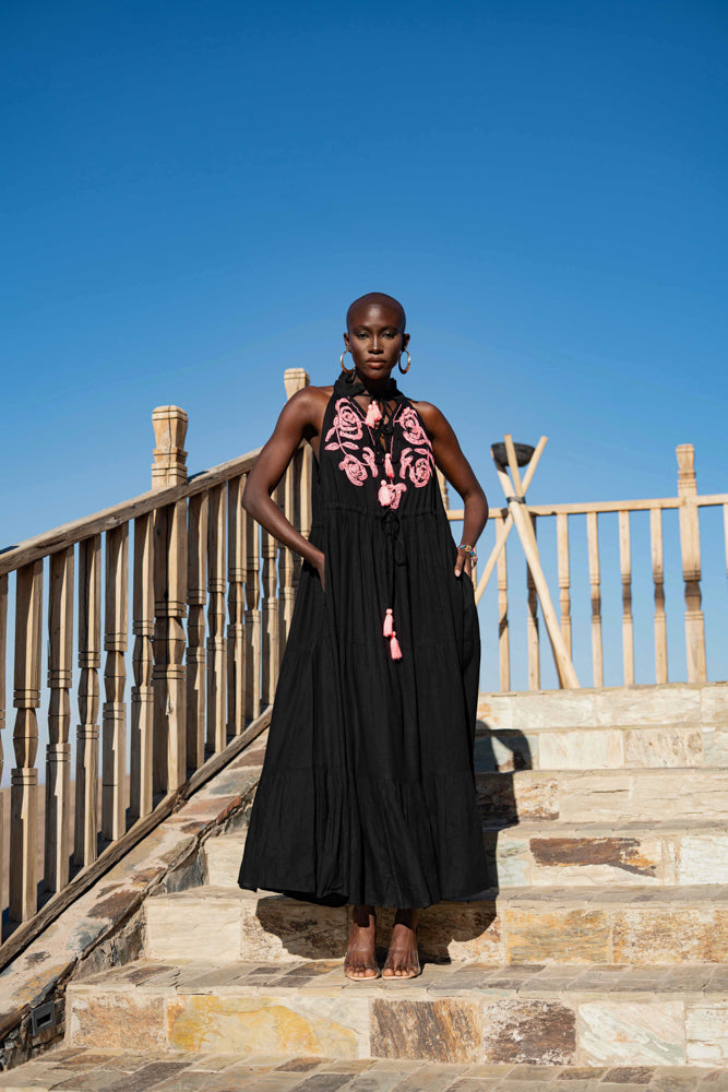 Robe longue bohème brodée Blanca - Taille unique: 36 au 42