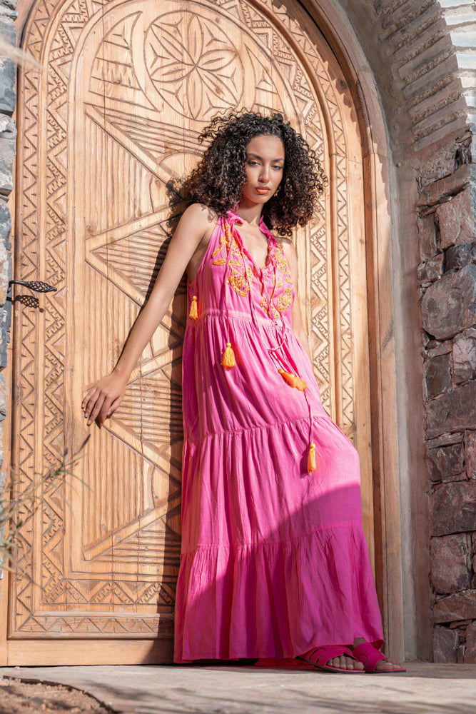 Robe longue bohème brodée Blanca - Taille unique: 36 au 42