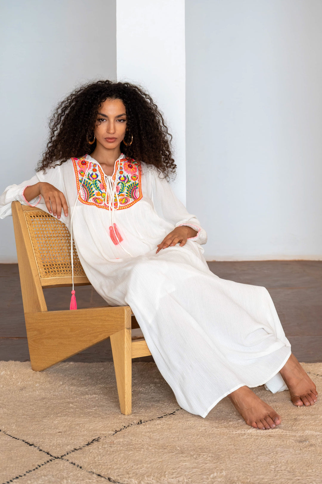 Robe Longue Brodée Bryana - Taille unique 36-42 / Ecru