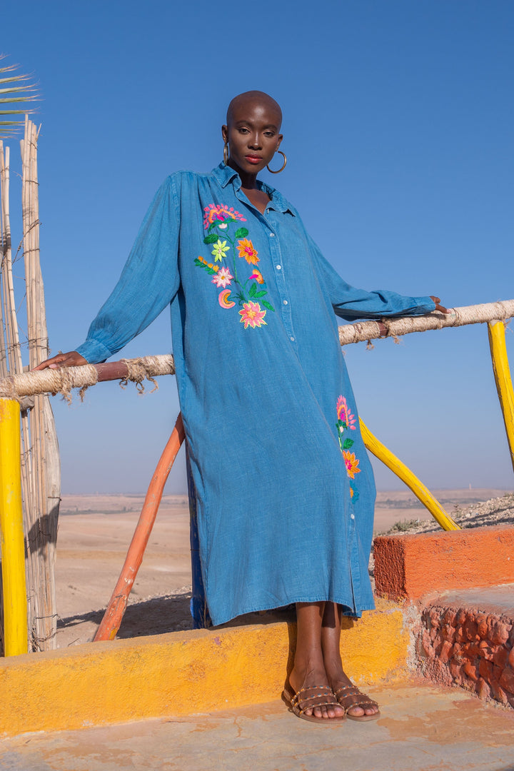 Robe longue chemise Spini - Taille unique: 36 au 42 / Bleu