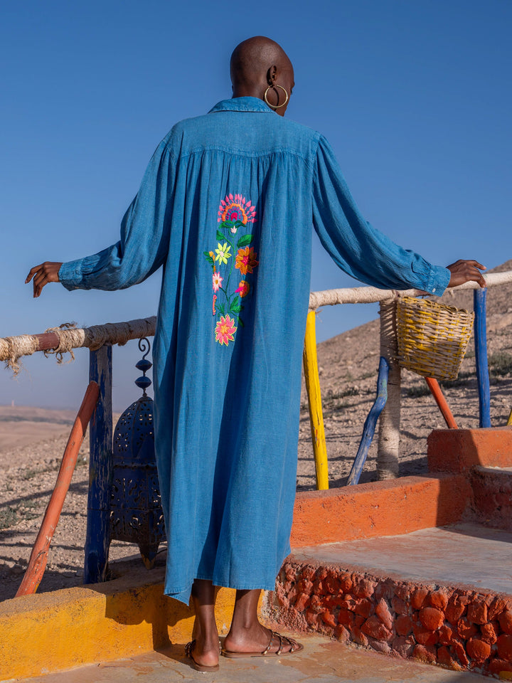 Robe longue chemise Spini - Taille unique: 36 au 42 / Bleu