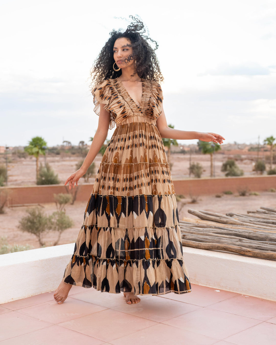 Robe Longue Décolleté V Froncé Hilton - Taille unique 34-38