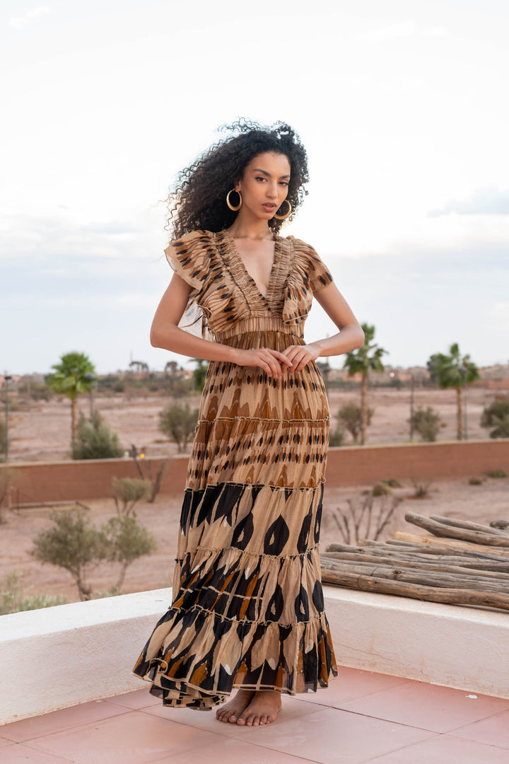 Robe Longue Décolleté V Froncé Hilton - Taille unique 34-38