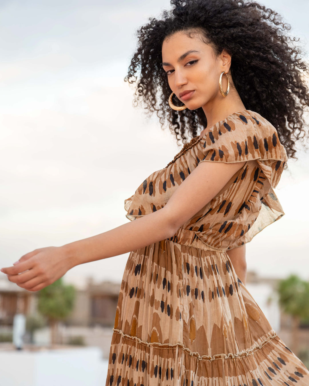 Robe Longue Décolleté V Froncé Hilton - Taille unique 34-38